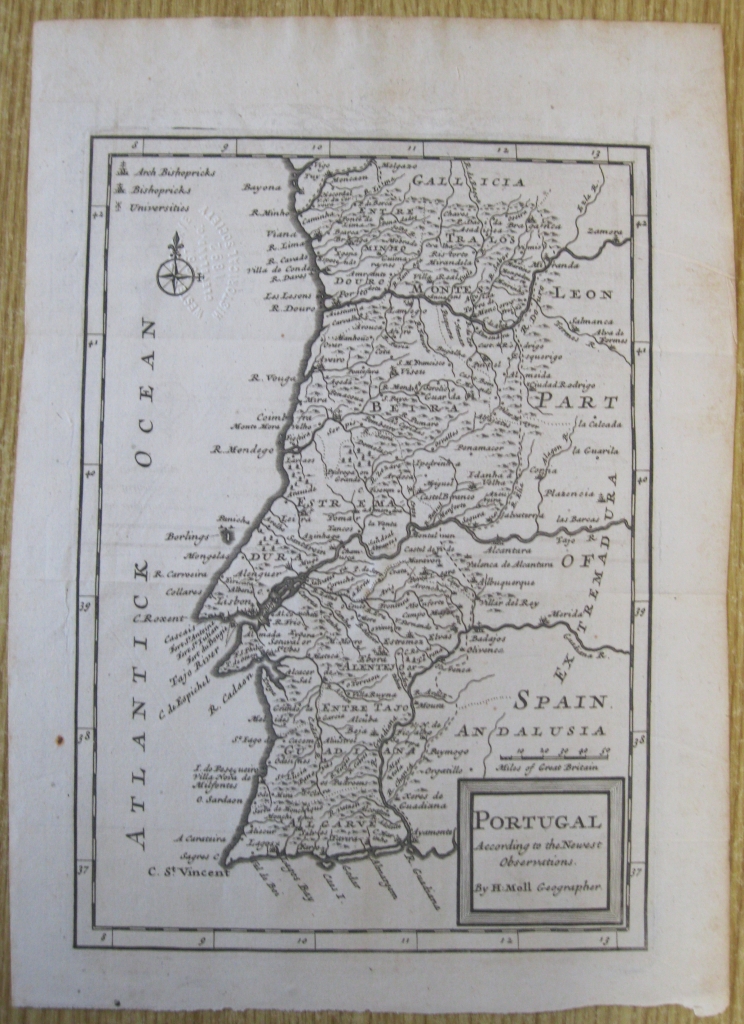 Mapa de Portugal, 1711.Herman Moll